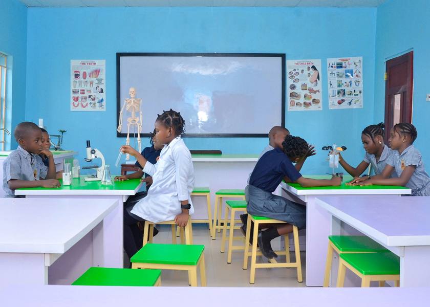 Primary pupils at work in the science laboratory